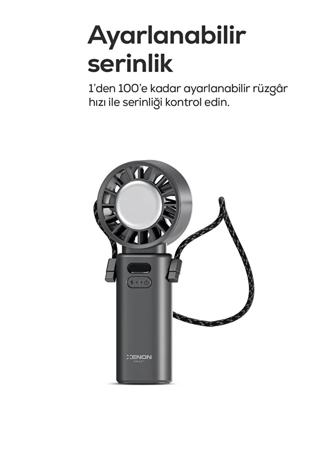 Peltier Buz Soğutmalı El Vantilatörü | 100 Kademe, 3600mAh, 8300 RPM, USB-C, Askılı (Gri-X6111)
